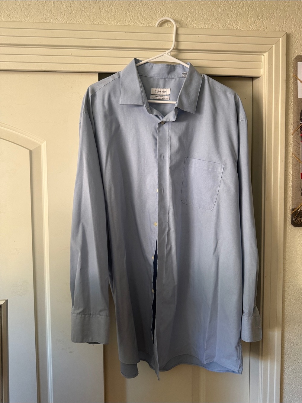 Calvin Klein Light Blue Long-Sleeve Dress Shirt with Chest Pocket
